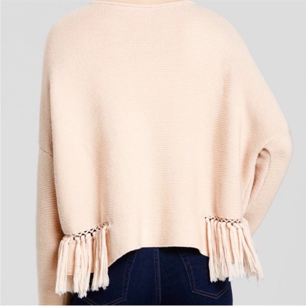 RAMY BROOK Kelly Sweater Blush Pink Pullover Fringe 100% Merino Wool